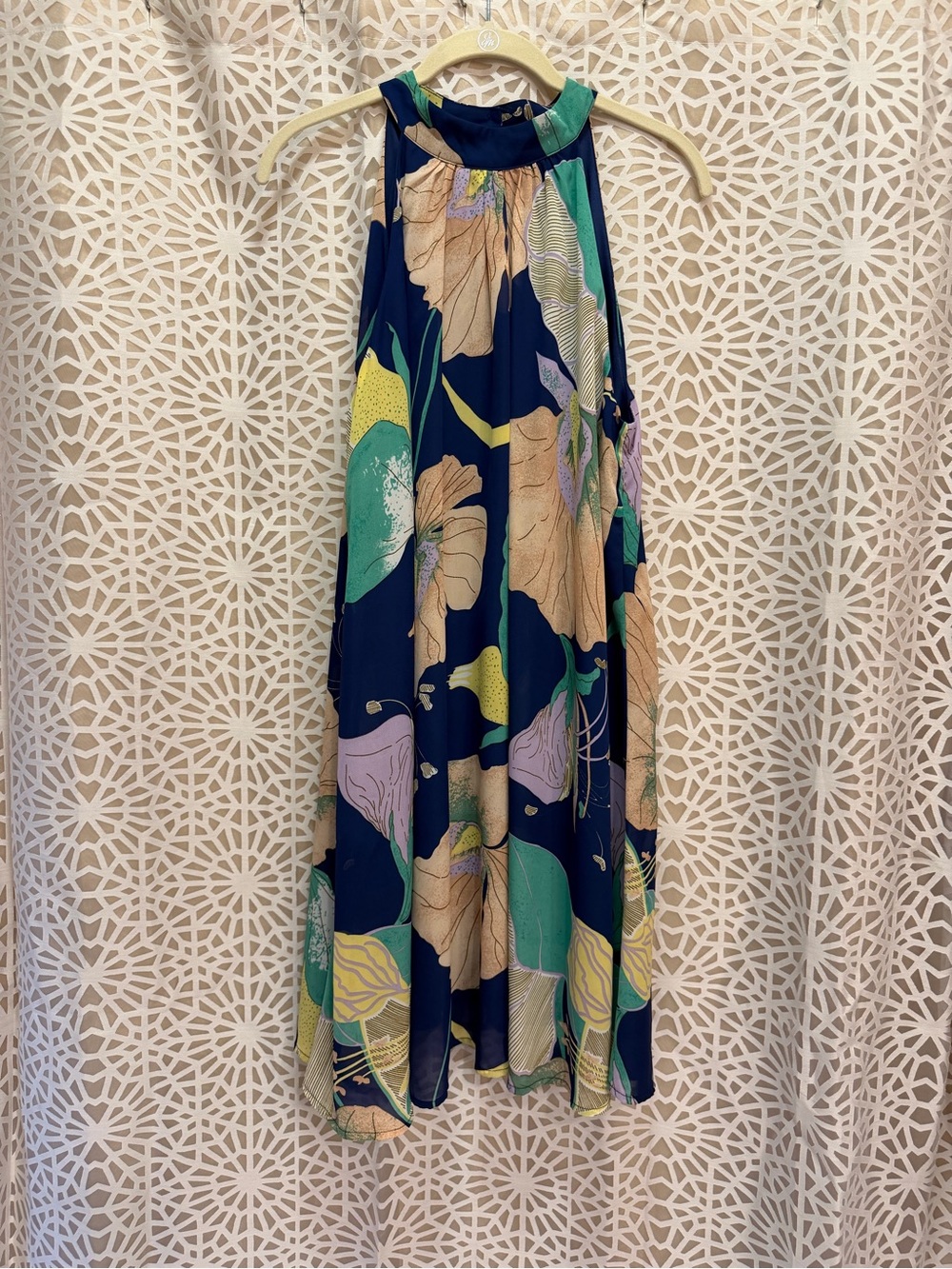 entro Navy Floral Halter Trapeze Dress